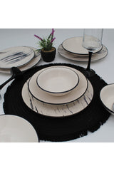 Anka 24 Pcs Dinnerware Set for 6 Persons - Patterned Black Fishnet