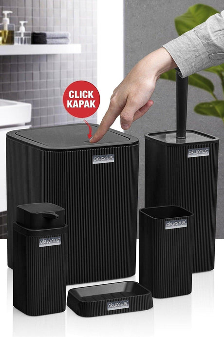 Stella Black Striped Square 5 Piece Bathroom Set - Swordslife