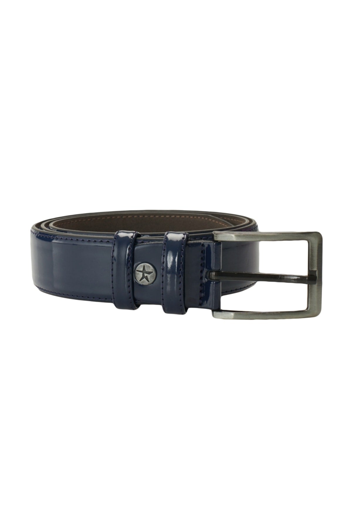 Men's Navy Blue Patterned Navy Blue Patent Leather Belt
