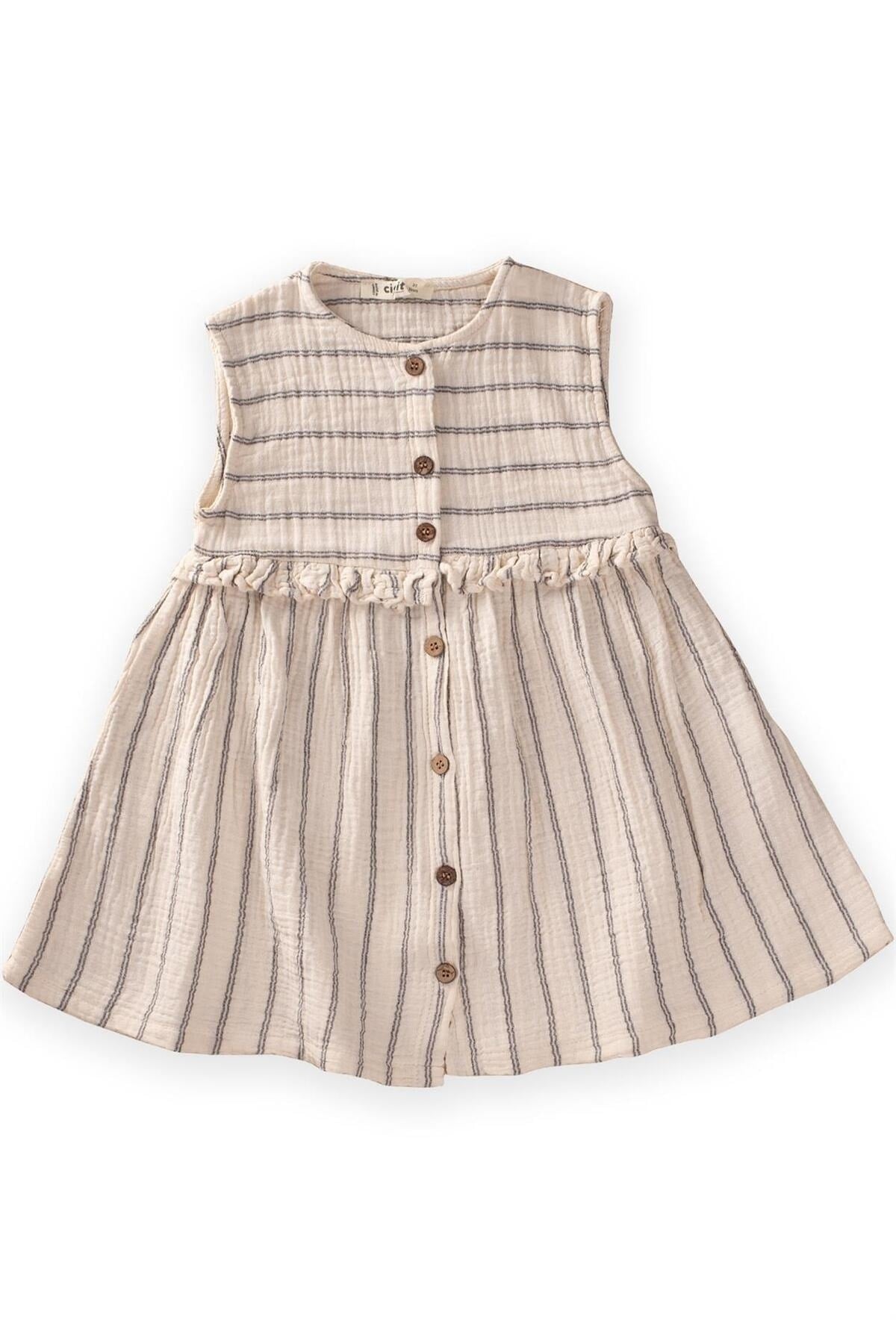 Striped Zero Sleeve Dress 2-9 Years Double Striped