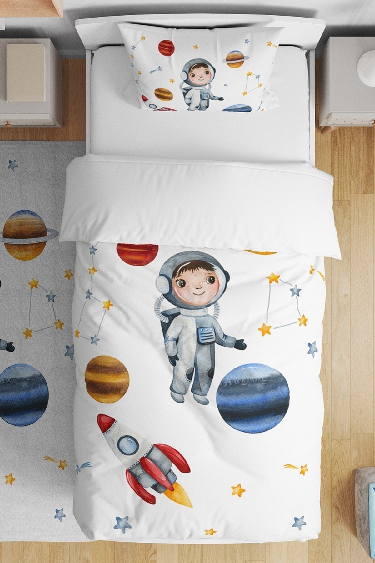 Astronaut Child Patterned Single Baby Child Duvet Cover Set