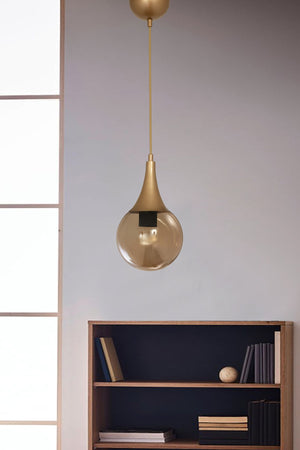 Single Drop Antiqued Round Honey Glass Pendant Lamp Chandelier