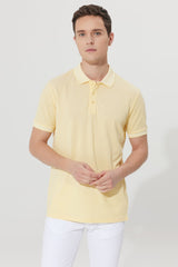 Men's Non-Shrink Cotton Fabric Slim Fit Slim Fit Yellow-White Anti-roll Polo Neck T-Shirt