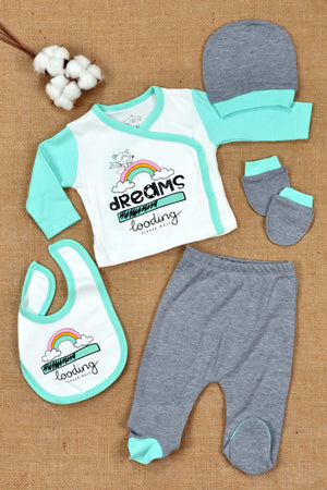 100% Cotton, Happy Dream Themed, 5 Piece Newborn Set & Out Of Hospital 0-3 Months