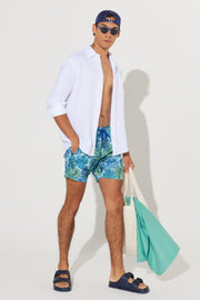 Men'S Turquoise Standard Fit Regular Fit Pocket Patterned Swimsuit Sea Shorts