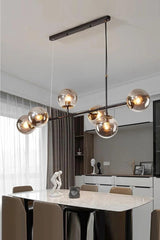 Rikardo Modern Black Case Gold Detailed Smoked Globe Glass Chandelier with 6 Rows