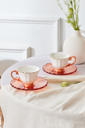 Samo Set Of 2 Orange Coffee Cups With Acrylic Saucers 90 Ml