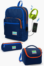 Kids Navy Blue Usb 3 Pcs School Bag Set Set0123816