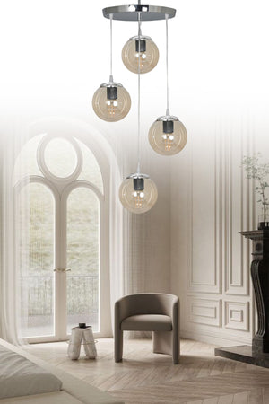 Pendant Lamp Tray Silver 4-Piece Honey Glass Chandelier