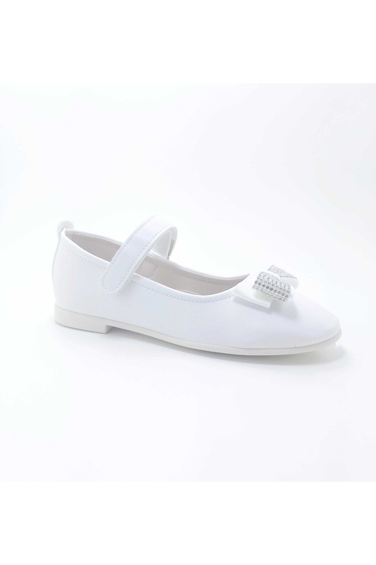 Girl'S Stone Bow White Orthopedic Flats