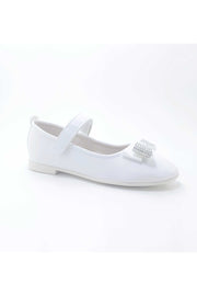 Girl'S Stone Bow White Orthopedic Flats