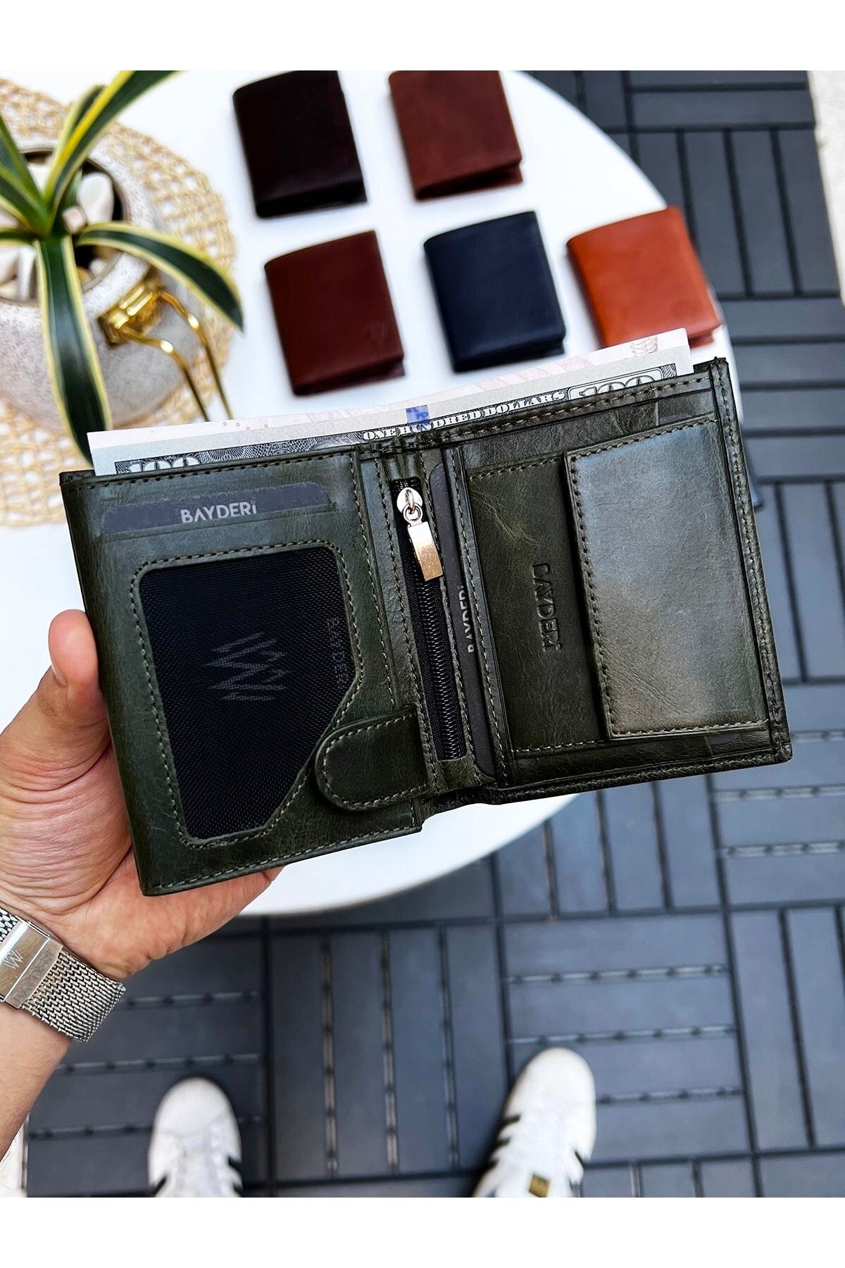 Luna Echtleder Handlicher Münzhalter Kibar Herren Geldbörse Crazy Green