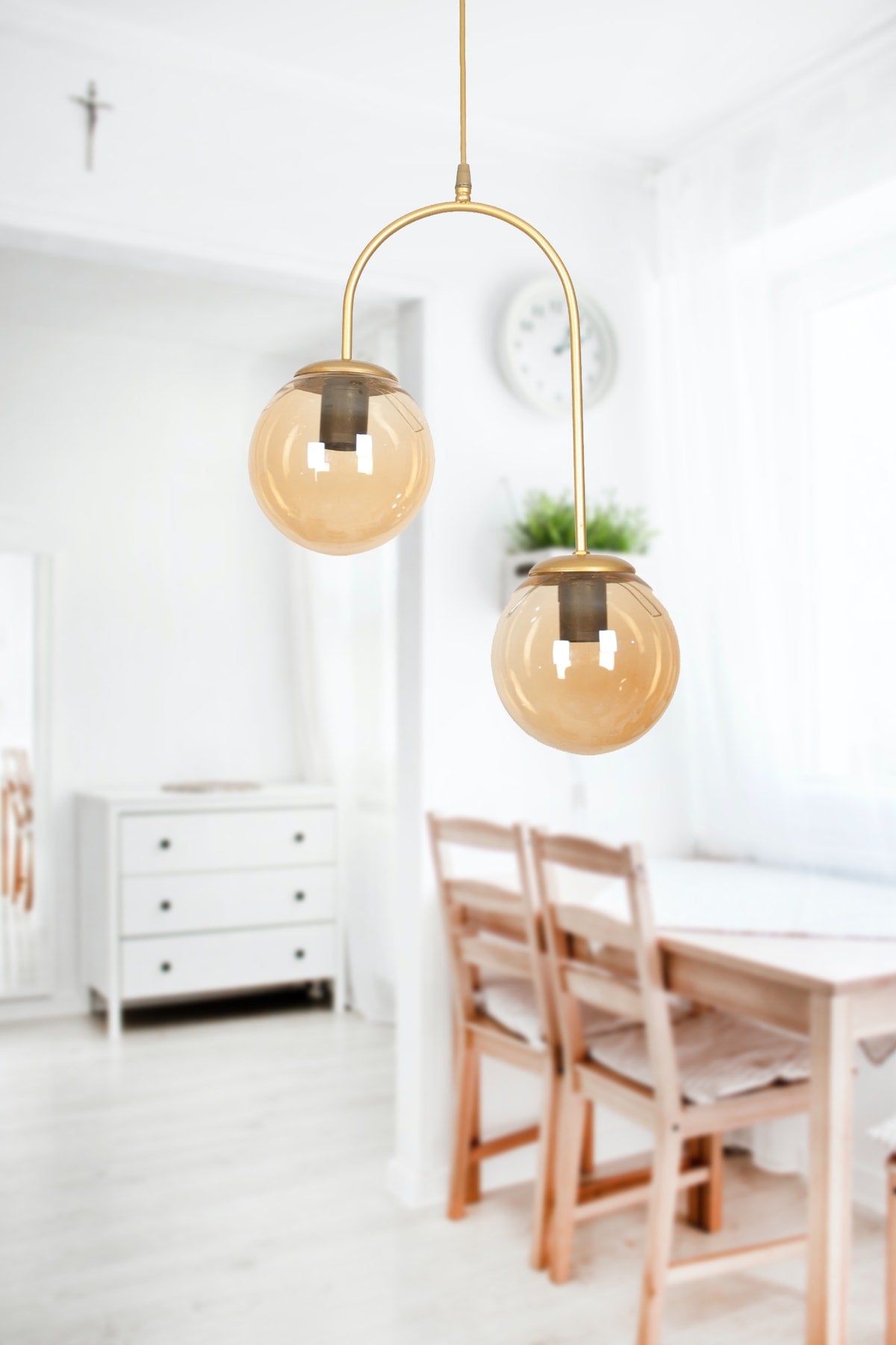 Janin Modern Pendant Lamp Antique Color Body Honey Glass Living Room - Kitchen - Bedroom 2 Piece Chandelier