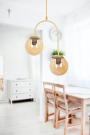 Janin Moderne Pendelleuchte, Antik-Farbkörper, Honigglas, Wohnzimmer, Küche, Schlafzimmer, 2-teiliger Kronleuchter