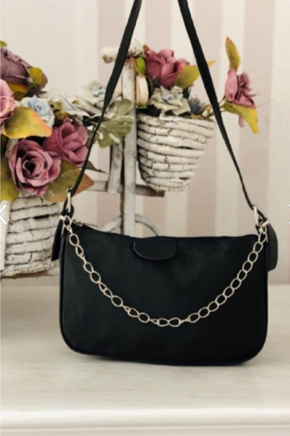 Black Thin Chain Baguette Women's Bag