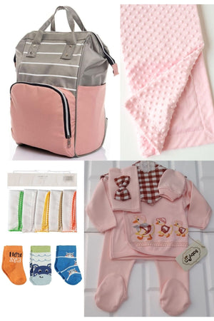 5-teiliges Schwangerschaftsset (Babypflegerucksack, Krankenhausausgang, Kichererbsendecke, 10 Feuchttücher und 3 Socken)