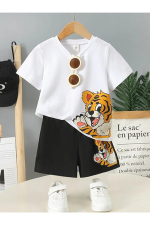 T-Shirt und Shorts-Set mit Tigermuster für Jungen