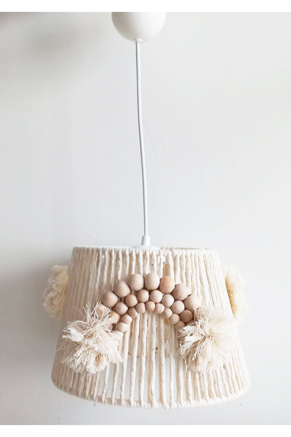 Macrame String Wrapped Wooden Beaded Rainbow Applique Handmade Pompom Kids And Baby Room Chandelier