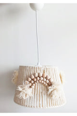 Macrame String Wrapped Wooden Beaded Rainbow Applique Handmade Pompom Kids and Baby Room Chandelier