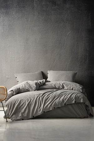 Shirt 100% Cotton Double Washed Yarn Dyed Striped Duvet Cover Set Anthracite - Swordslife