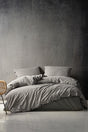 Shirt 100% Cotton Double Washed Yarn Dyed Striped Duvet Cover Set Anthracite - Swordslife