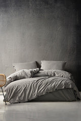 Shirt 100% Cotton Double Washed Yarn Dyed Striped Duvet Cover Set Anthracite - Swordslife