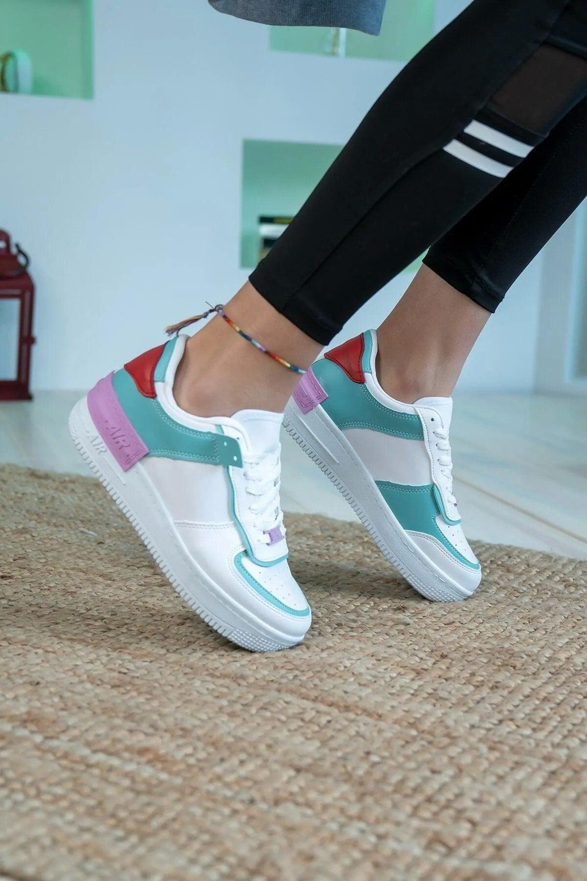 Women's White Green Red Casual Casual Sports Shoes Sneaker - Swordslife