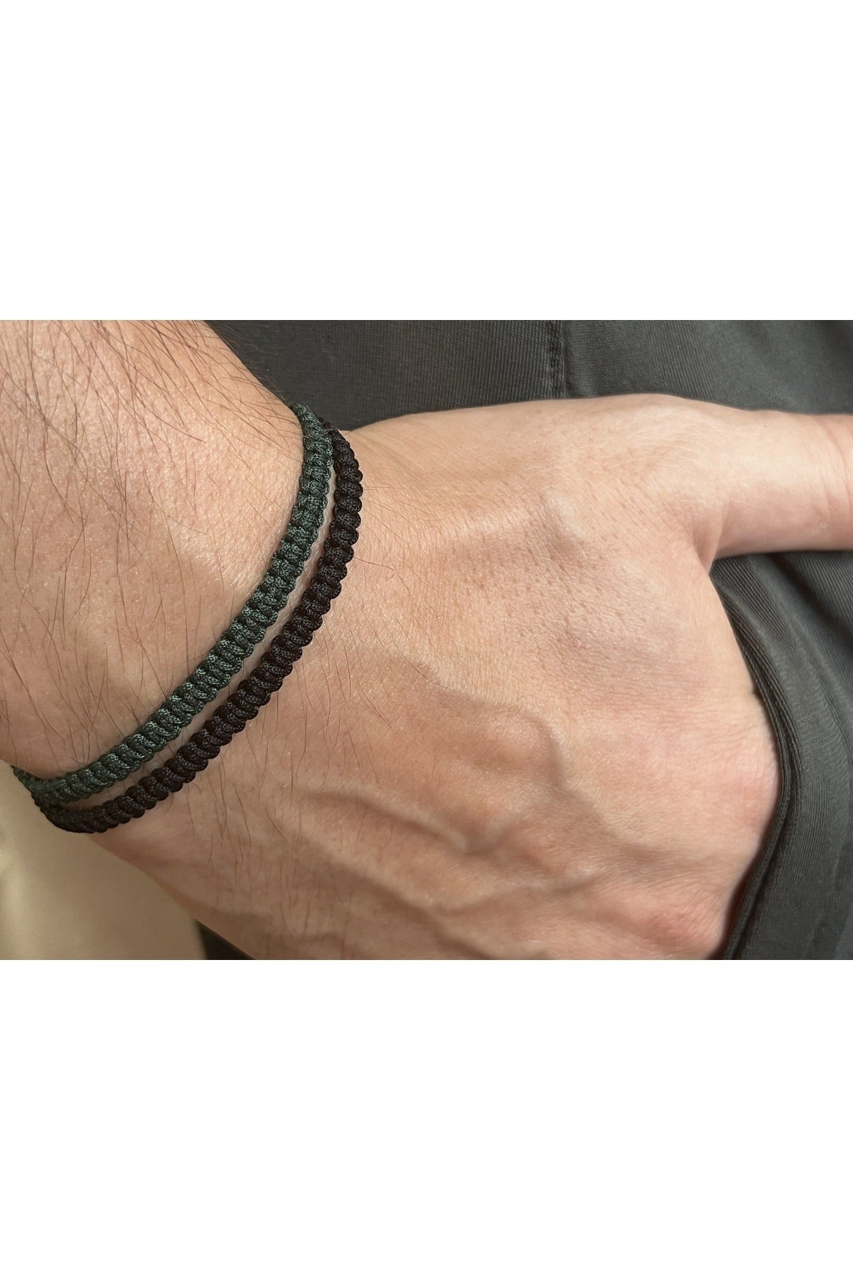 Unisex Makramee Armband Schwarz Khaki Grün-Geschenkarmband-Seilarmband