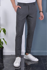 Men's School Gray Color Italian Cut Quality Elastic Lycra Ankle Length Fabric Trousers