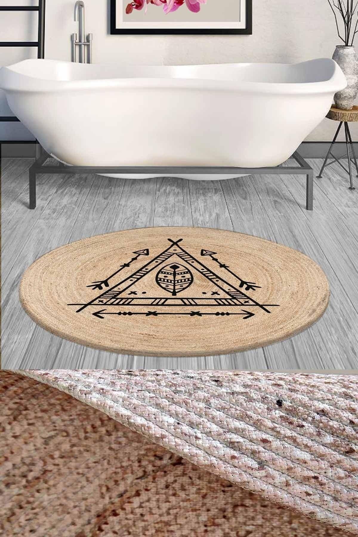 Else Decor Retro Patterned Rope Straw Jute Knit Round Shower Front Bath Mat 120x120cm - Swordslife
