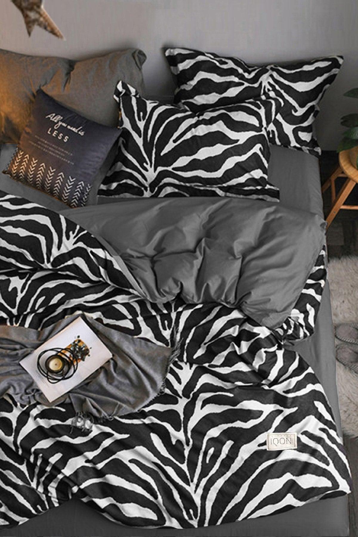 Elastic Bed Linen Duvet Cover Set Single Zebra Black White - Swordslife