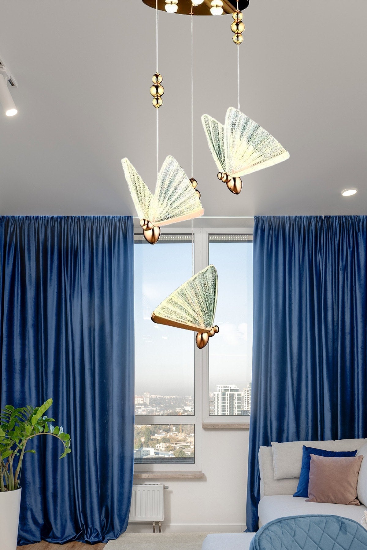 Elegance Modern Butterfly Design Triple Pendant Lamp Led Chandelier Rose Gold Yellow Great Visual