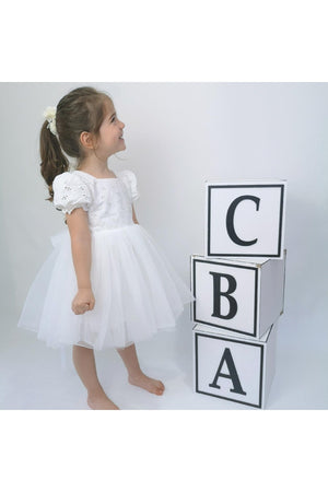 Weißes Kinderkleid mit Tutu und Wassermelonenärmeln, bestickt (Produktbeschreibung unbedingt lesen)