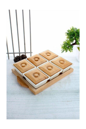 Wooden Breakfast Rack With 6 Lids And Trays