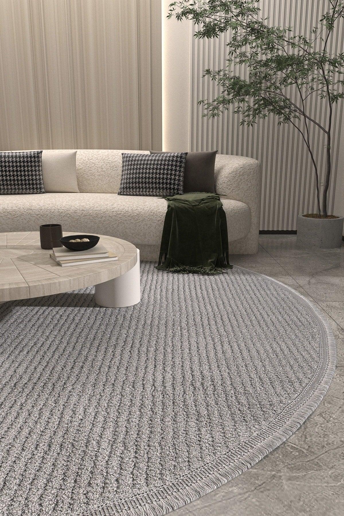 Vetrina 3603 Gray Soft Texture Carpet Rug Living Room Kitchen Hallway Cut Runner Round Machine Rug - Swordslife