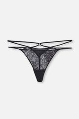 Black Lacy Rope Detailed Thong - Swordslife