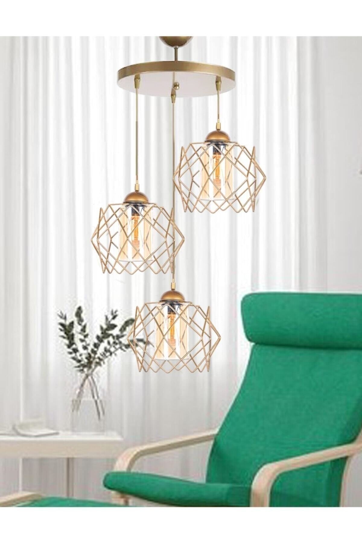 Golden Koza Glass 3 Kitchen, Hallway, Living Room, Entrance Chandelier