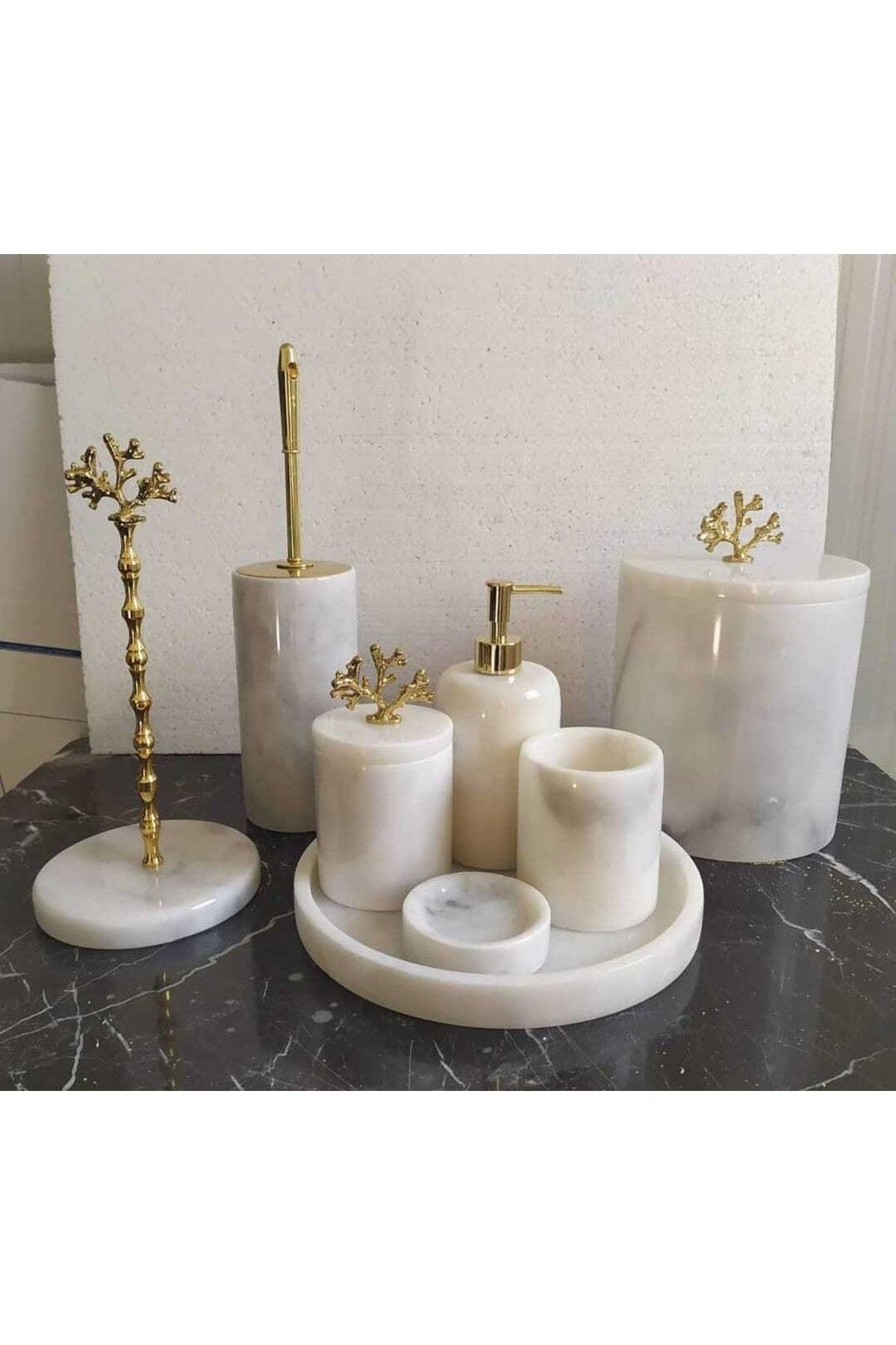 White Marble Bathroom Set 8 Pcs - Swordslife