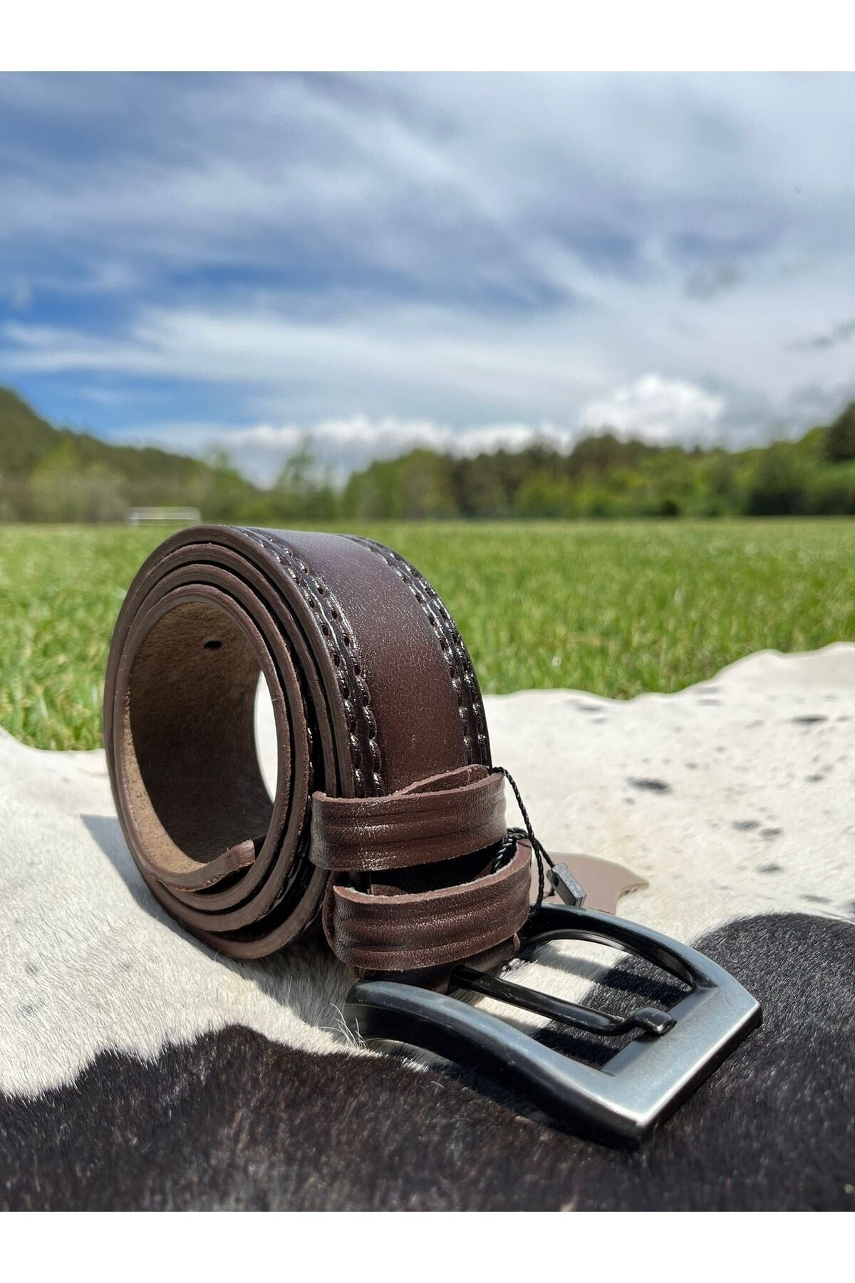 100% GENUINE PATTERNED BROWN 4.5CM MEN'S LEATHER BELT