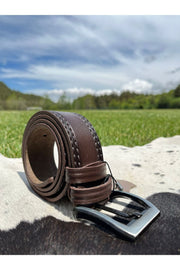 100 % echter gemusterter brauner 4,5 cm Herren-Ledergürtel