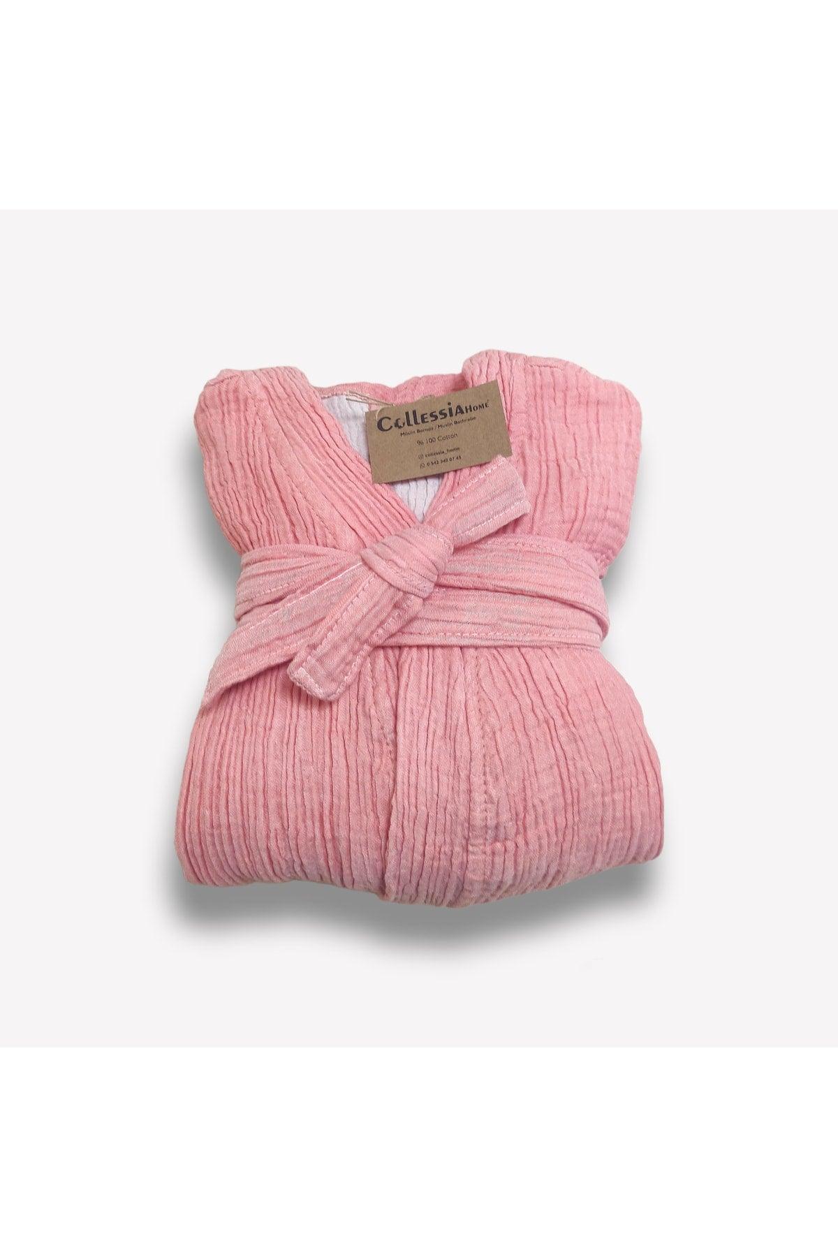 100% Cotton 4-Layer Organic Muslin Bathrobe Muslin Kimono Dressing Gown - Pink - Swordslife