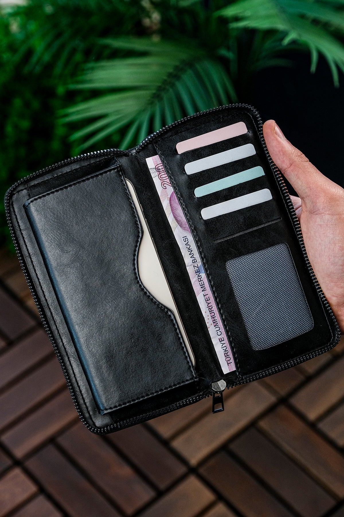 Unisex Vegan Leder Kartenhalter Geldbörse mit Handyfach Xclub