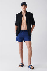 Men's Navy Blue Quick Dry Standard Size Straight Swimwear Marine Shorts E003801