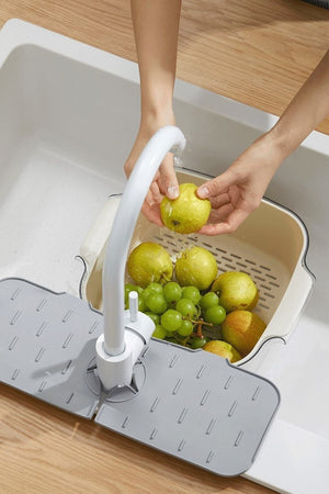 Wasserfalle Wasserhahnmatte Schutzmatte für Waschbecken Wasserhahn und Mischbatterie für Küche und Bad Grau