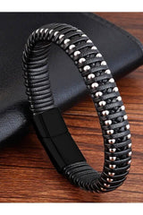 Magnetic Hematite Stone Men's Leather Bracelet