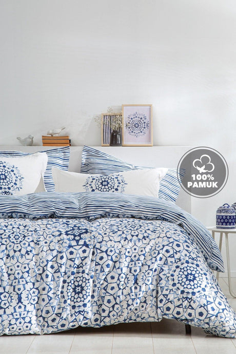 Sancia Ranforce Double Duvet Cover Set - Blue - Swordslife