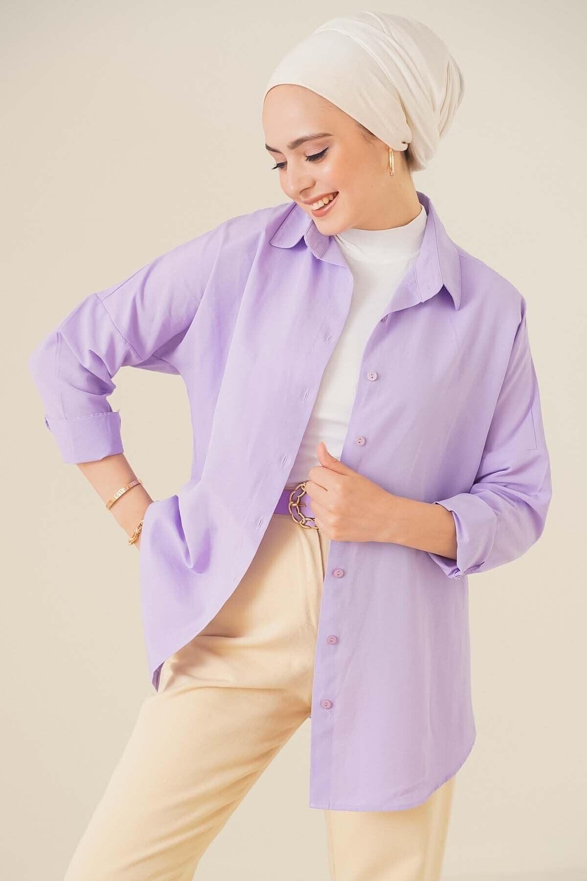 103901 Oversize Basic Hijab Shirt - Lilac - Swordslife