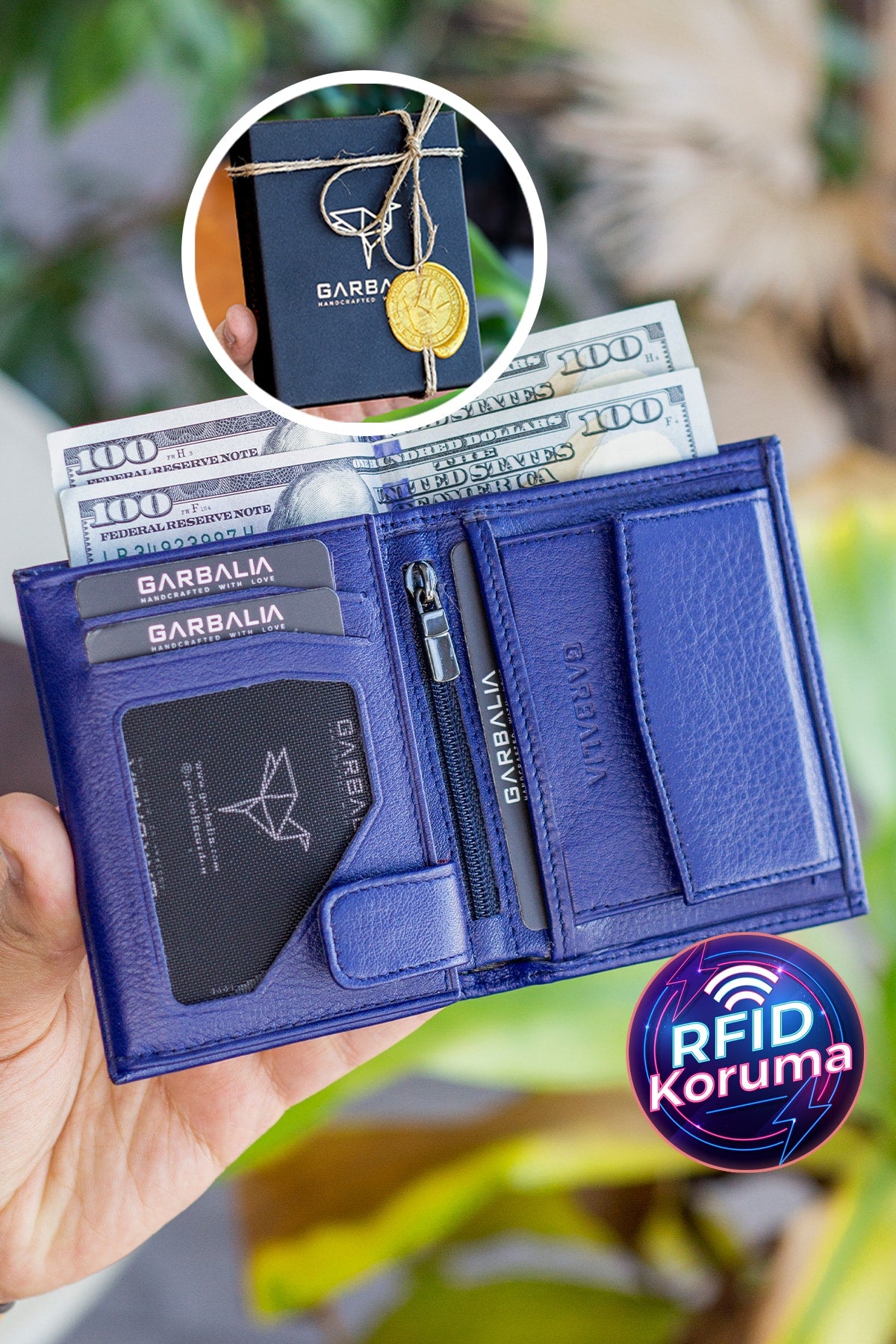 Genuine Leather Navy Blue Men'S Coin-Eyed Wallet Jcksn101