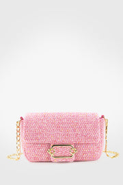 Women'S Tweed Pink Chain Magnet Closure Crossbody Bag 225
