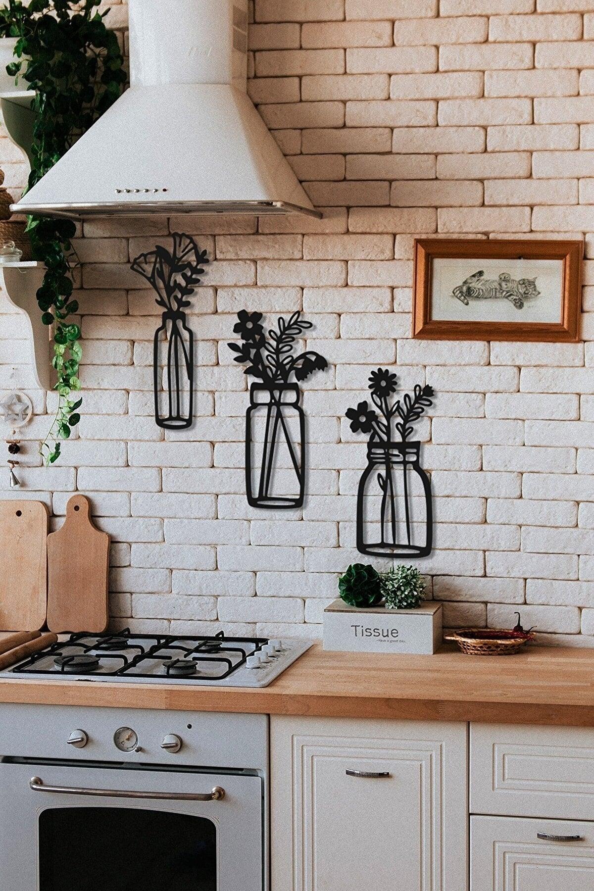 10k Decor Home Kitchen Decoration 3 Pcs Vase Set Wooden Wall Decorative Accessories - Swordslife